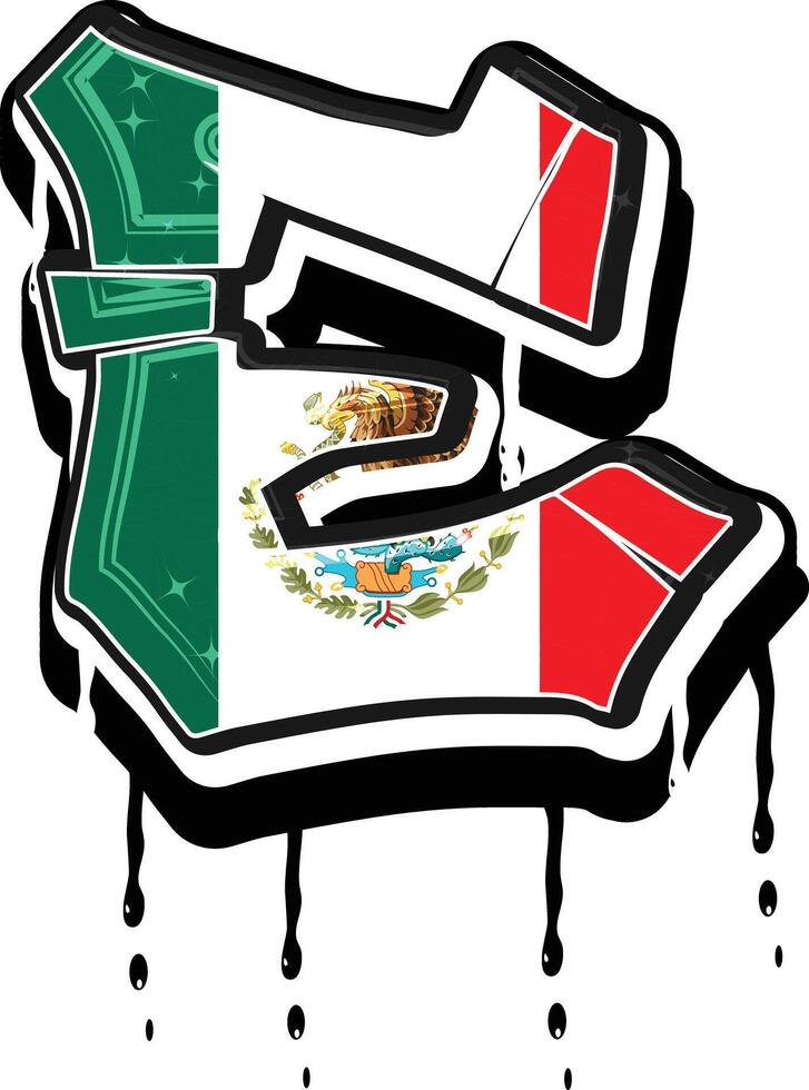 Mexique drapeau e main caractères égouttage graffiti vecteur modèle