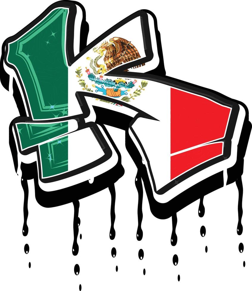 Mexique drapeau main caractères égouttage graffiti vecteur modèle