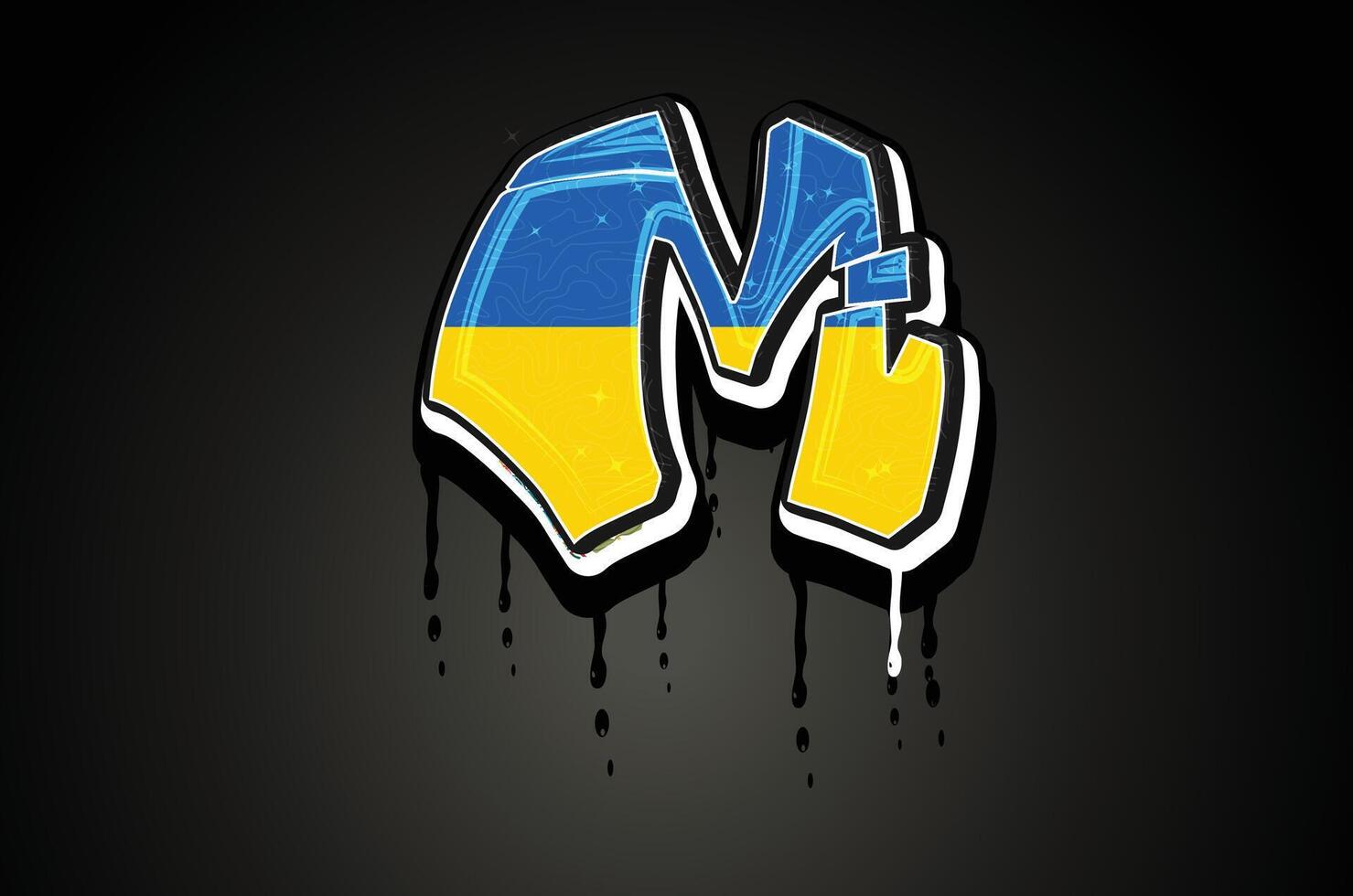 Ukraine drapeau m main caractères graffiti vecteur modèle