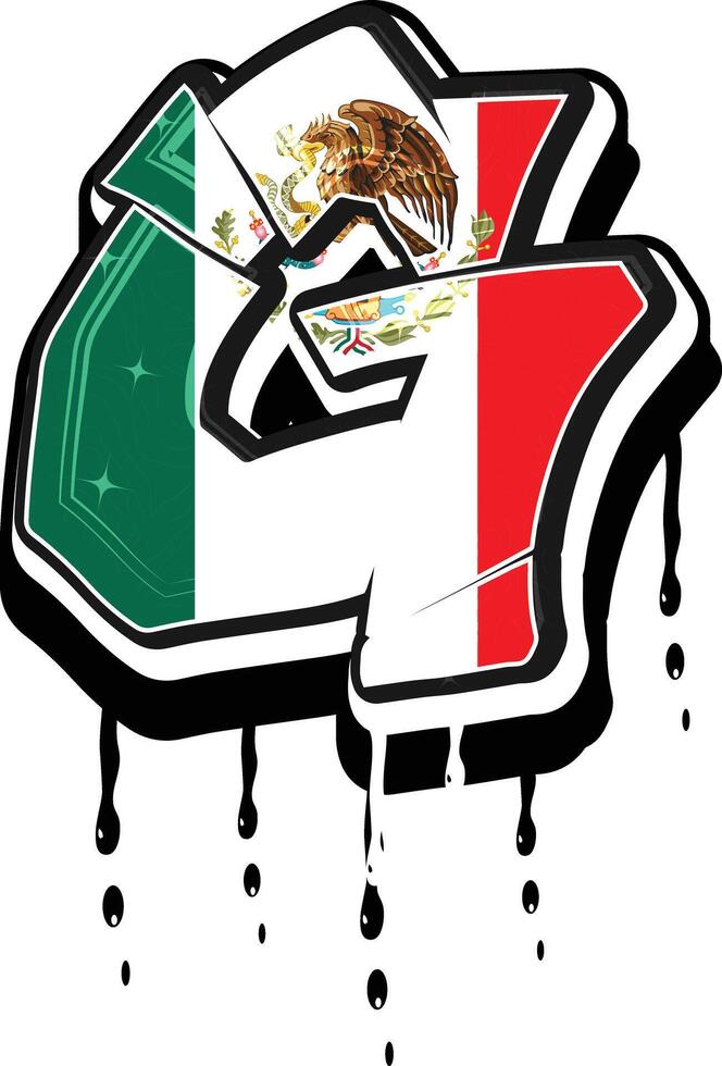 Mexique drapeau g main caractères égouttage graffiti vecteur modèle
