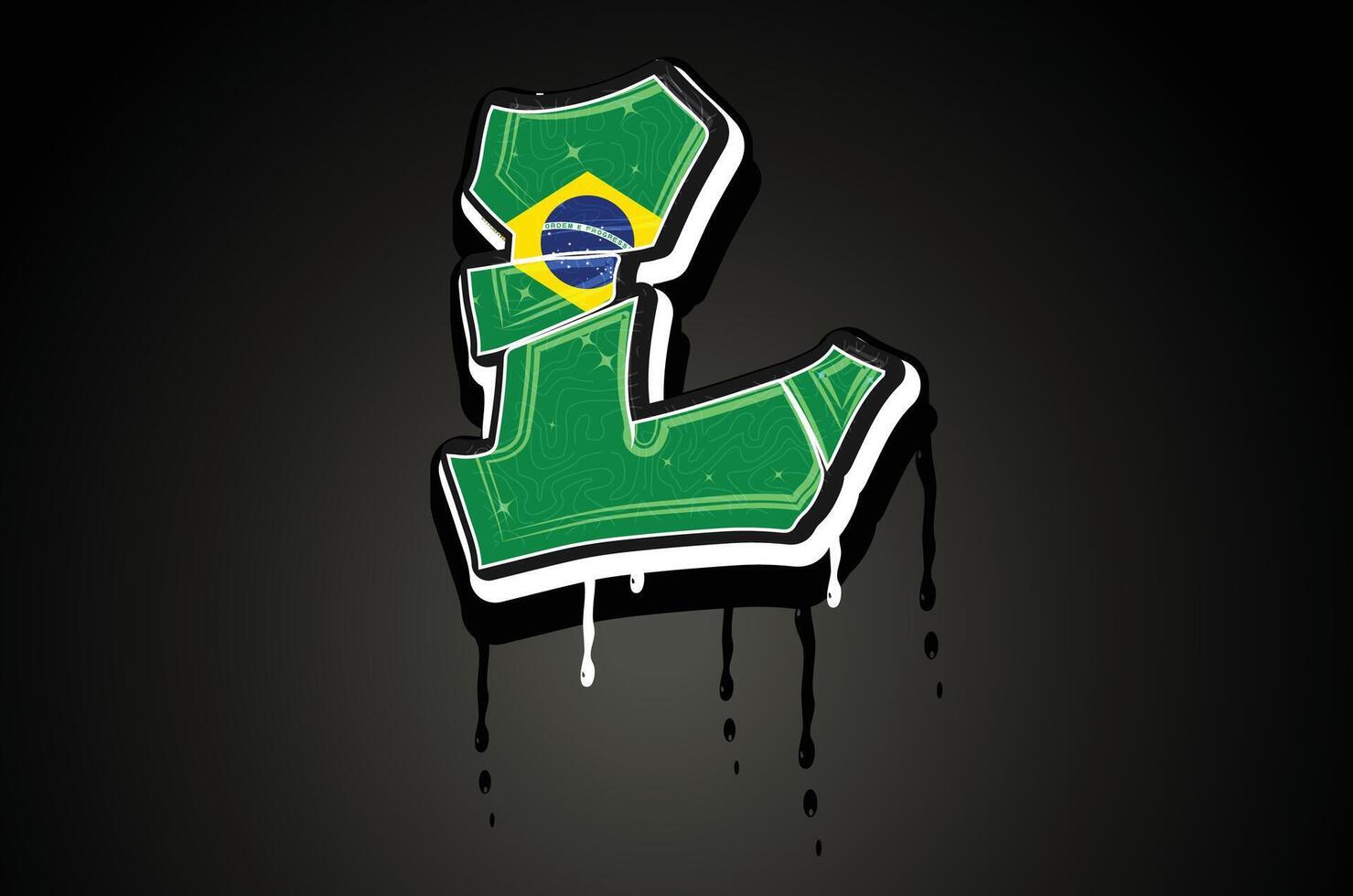 Brésil drapeau l main caractères graffiti vecteur modèle