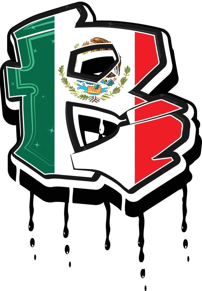 Mexique drapeau r main caractères égouttage graffiti vecteur modèle