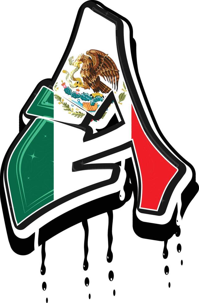 Mexique drapeau une main caractères égouttage graffiti vecteur modèle