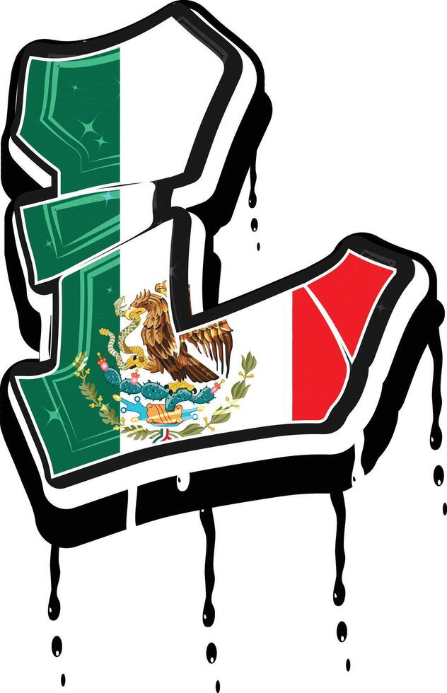 Mexique drapeau l main caractères égouttage graffiti vecteur modèle