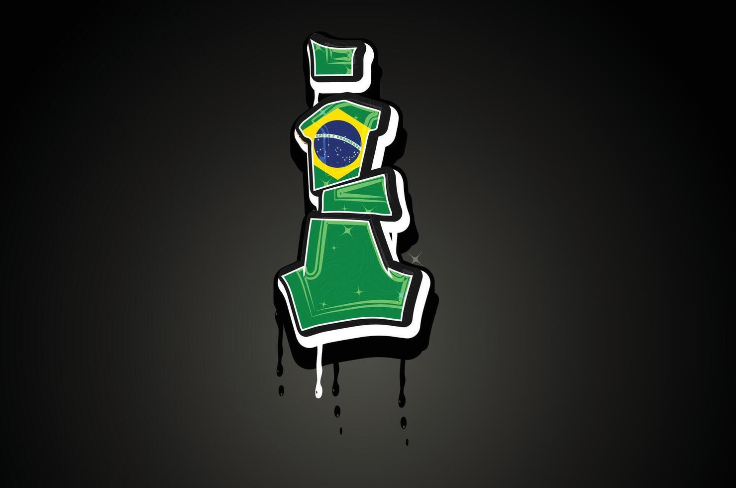 Brésil drapeau je main caractères graffiti vecteur modèle