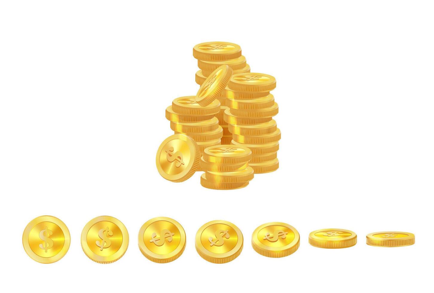 réaliste d'or pièces de monnaie pile. piles vecteur