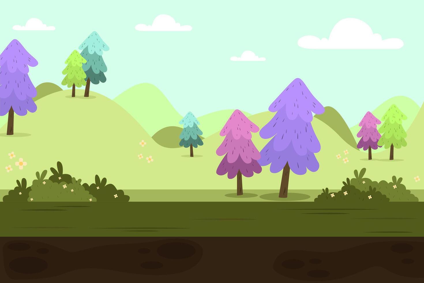 une vecteur illustration de vert paysage Jeu Contexte dessin animé