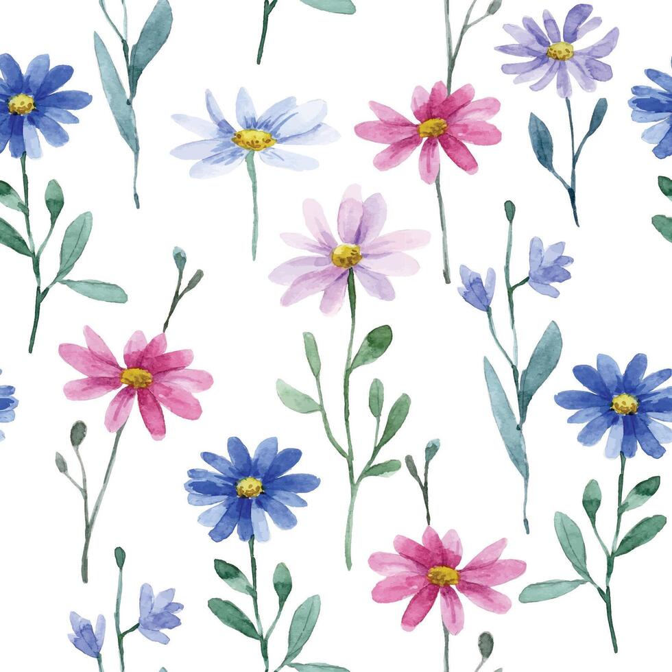 aquarelle sans couture modèle avec fleurs sauvages marguerites vecteur