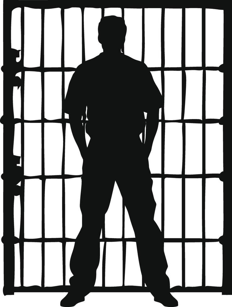 ai généré silhouette prisonnier dans prison noir Couleur seulement plein corps vecteur