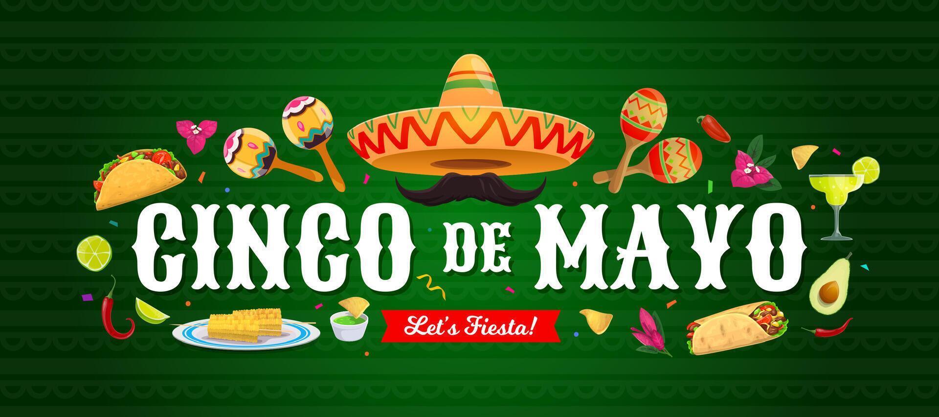 cinco de mayo mexicain vacances bannière avec nourriture vecteur