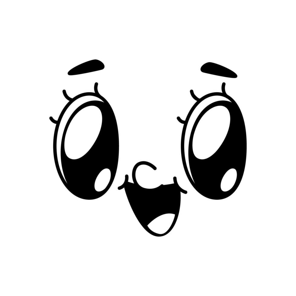 dessin animé groovy visage emoji avec marrant bande dessinée yeux vecteur