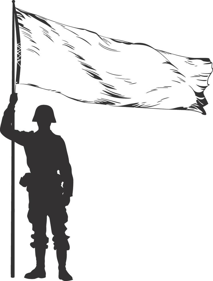 ai généré silhouette soldats ou armée pose dans de face de le blanc drapeau noir Couleur seulement vecteur