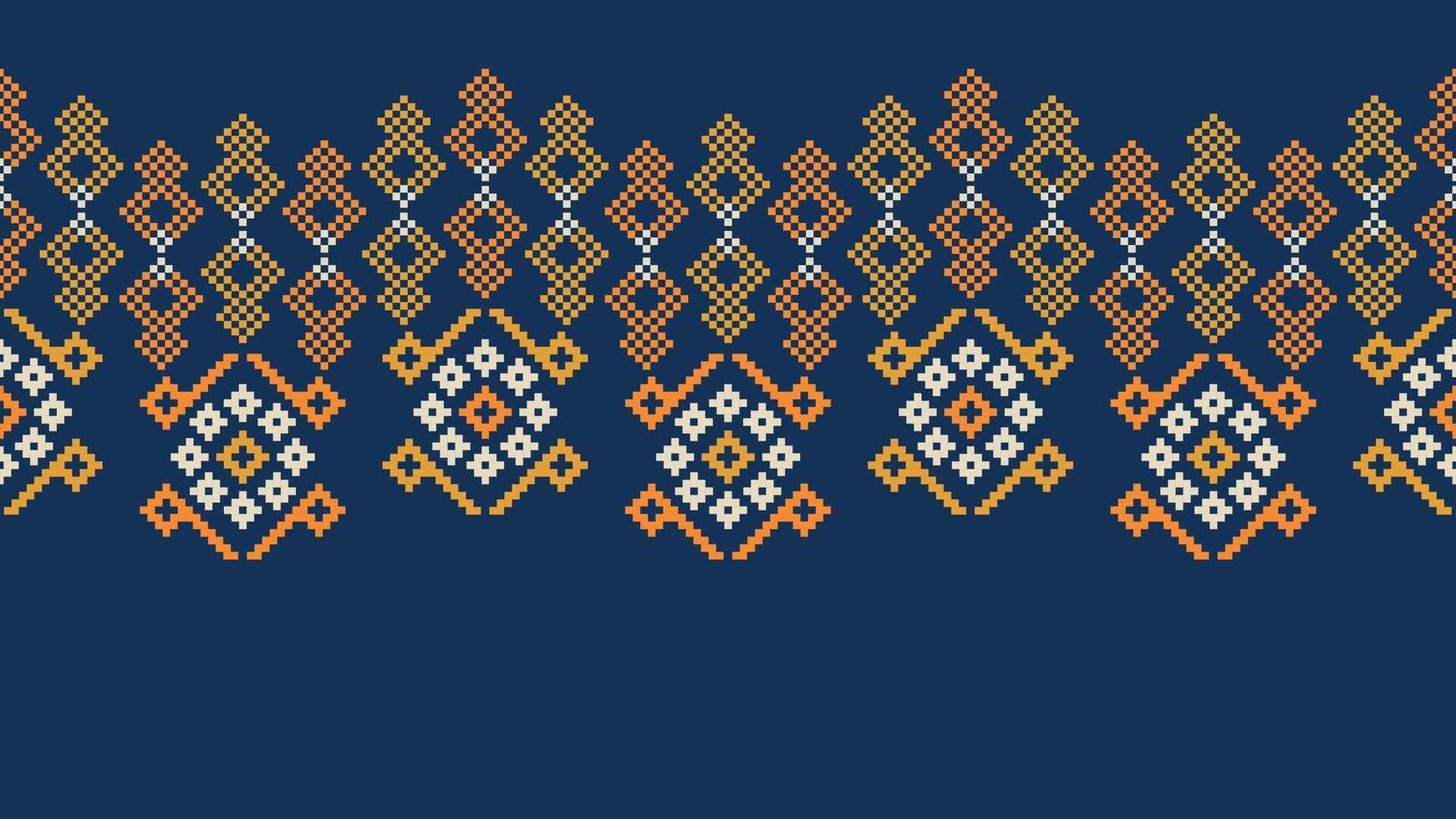 traditionnel ethnique motifs ikat géométrique en tissu modèle traverser point.ikat broderie ethnique Oriental pixel marine bleu Contexte. abstrait, vecteur, illustration. texture, écharpe, décoration, papier peint. vecteur