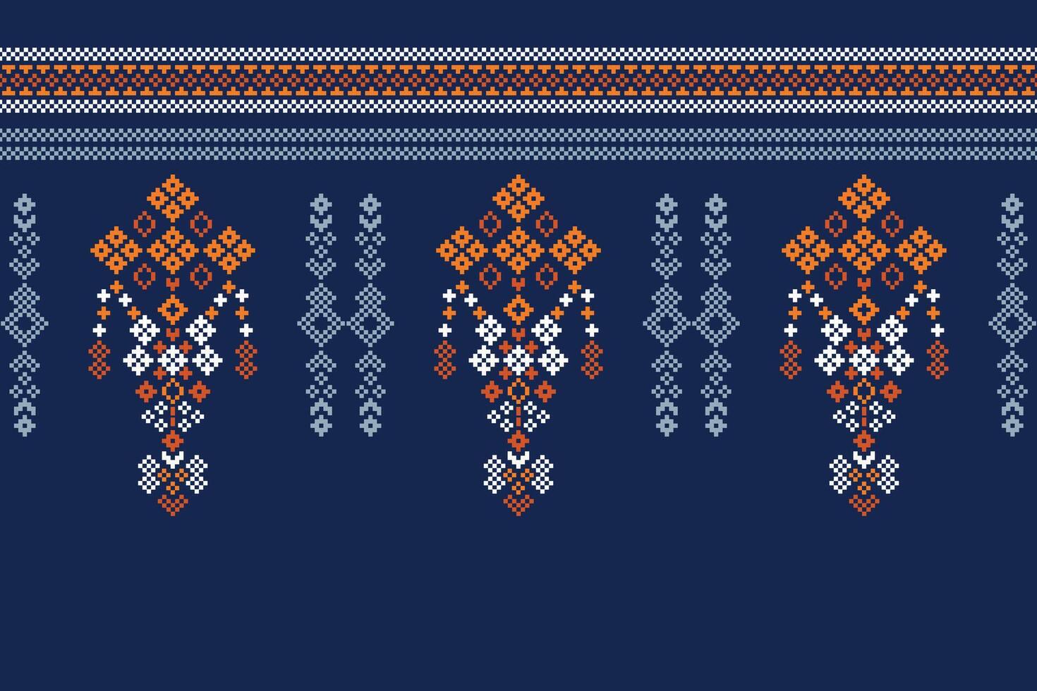 traditionnel ethnique motifs ikat géométrique en tissu modèle traverser point.ikat broderie ethnique Oriental pixel marine bleu Contexte. abstrait, vecteur, illustration. texture, écharpe, décoration, papier peint. vecteur