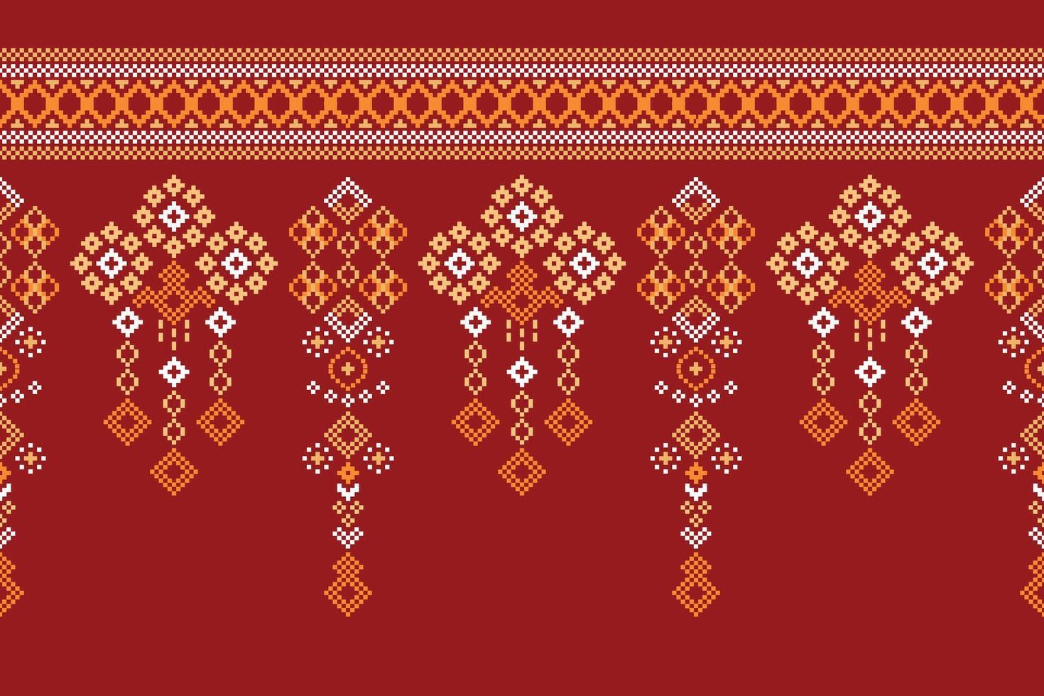 traditionnel ethnique motifs ikat géométrique en tissu modèle traverser point.ikat broderie ethnique Oriental pixel rouge Contexte. abstrait, vecteur, illustration. texture, Noël, décoration, papier peint. vecteur