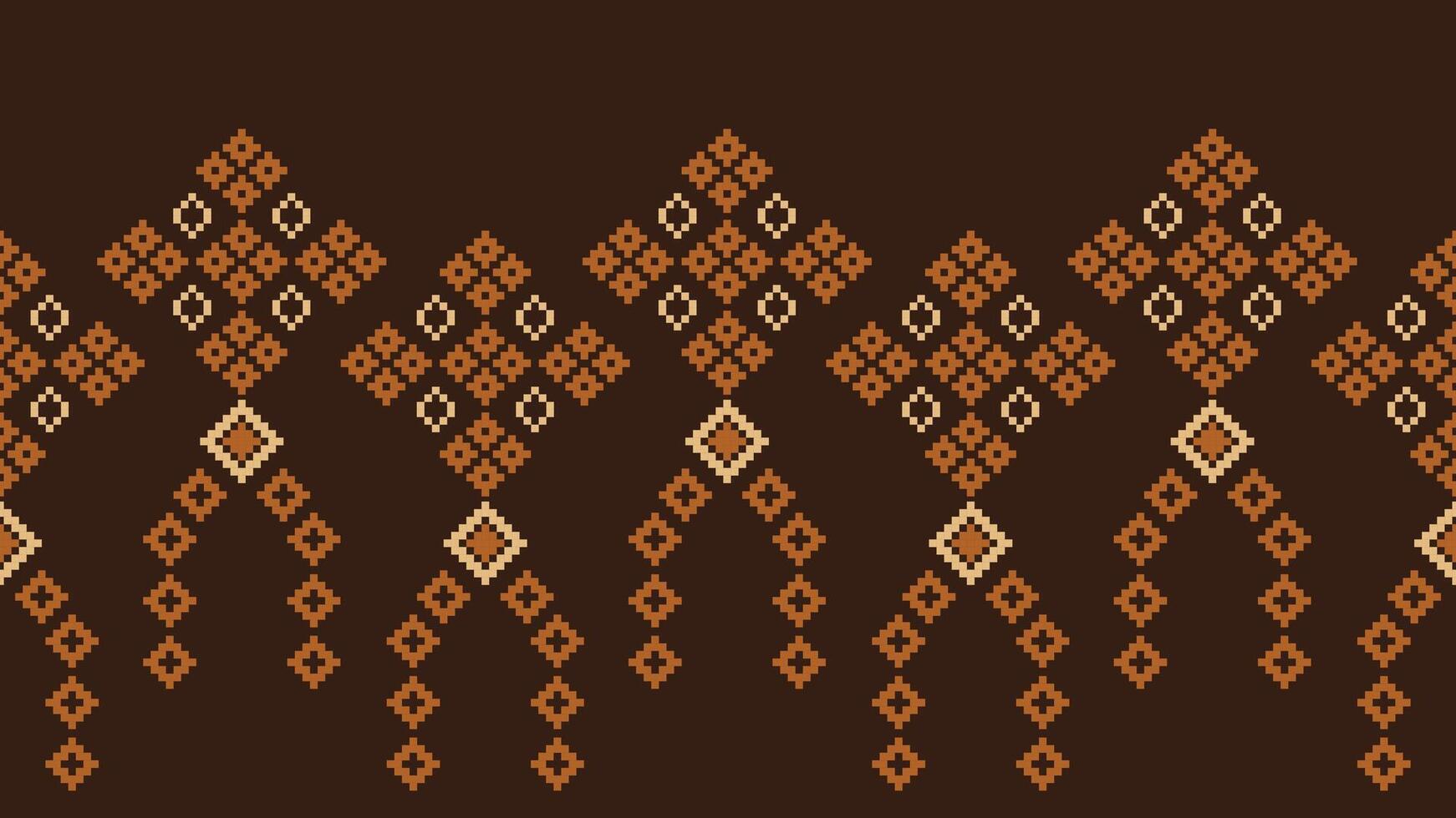 traditionnel ethnique motifs ikat géométrique en tissu modèle traverser point.ikat broderie ethnique Oriental pixel marron Contexte. abstrait, vecteur, illustration. texture, écharpe, décoration, papier peint. vecteur