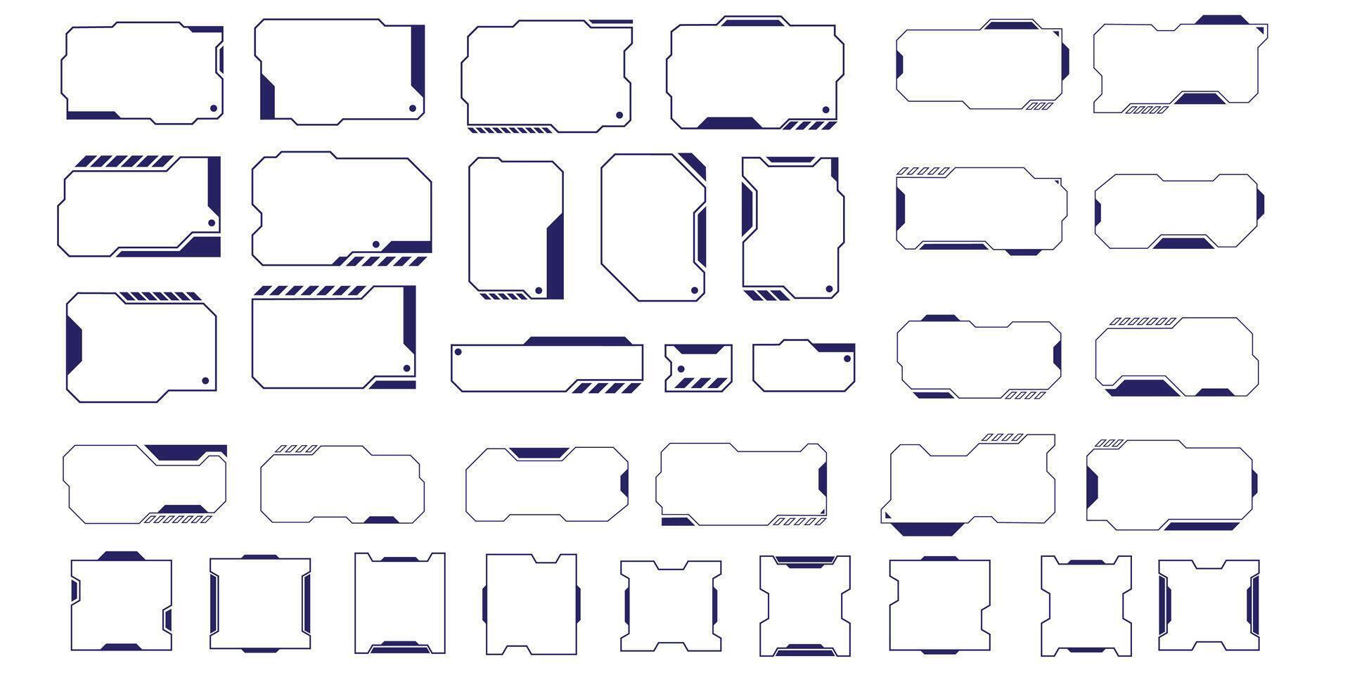 futuriste interface ui éléments. holographique hud utilisateur interface éléments, haute technologie bars et cadres. hud interface Icônes vecteur illustration ensemble. rectangulaire forme les frontières