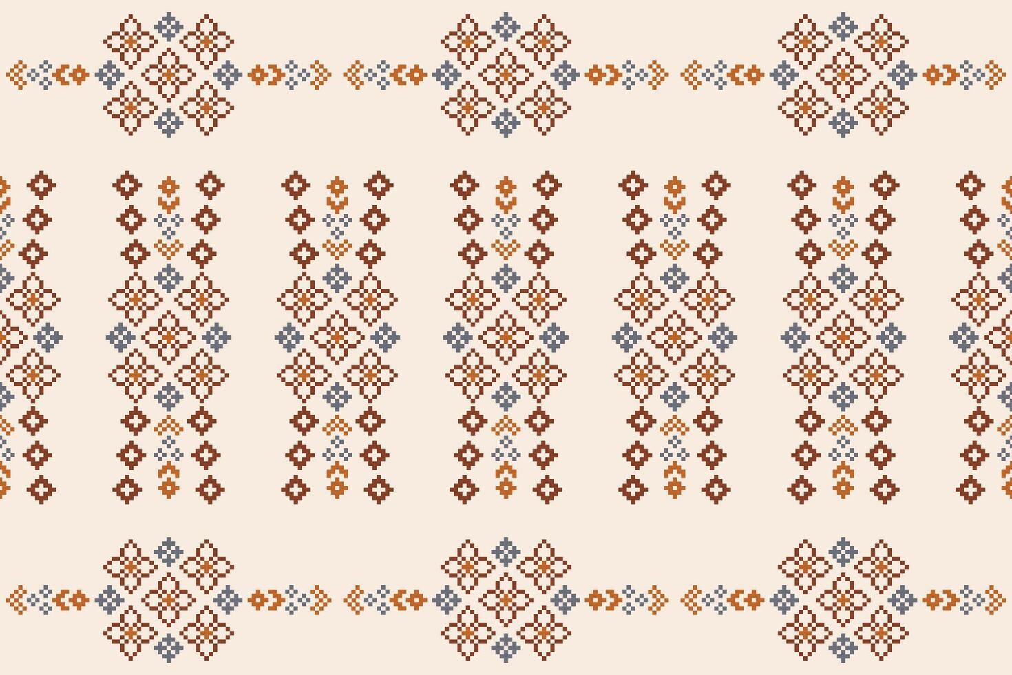 traditionnel ethnique motifs ikat géométrique en tissu modèle traverser point.ikat broderie ethnique Oriental pixel marron crème Contexte. abstrait, vecteur, illustration. texture, écharpe, décoration, papier peint. vecteur