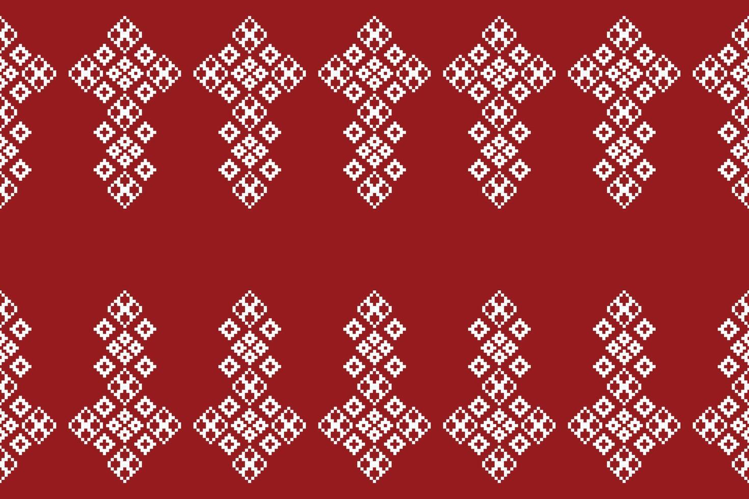 traditionnel ethnique motifs ikat géométrique en tissu modèle traverser point.ikat broderie ethnique Oriental pixel rouge Contexte. abstrait, vecteur, illustration. texture, Noël, décoration, papier peint. vecteur