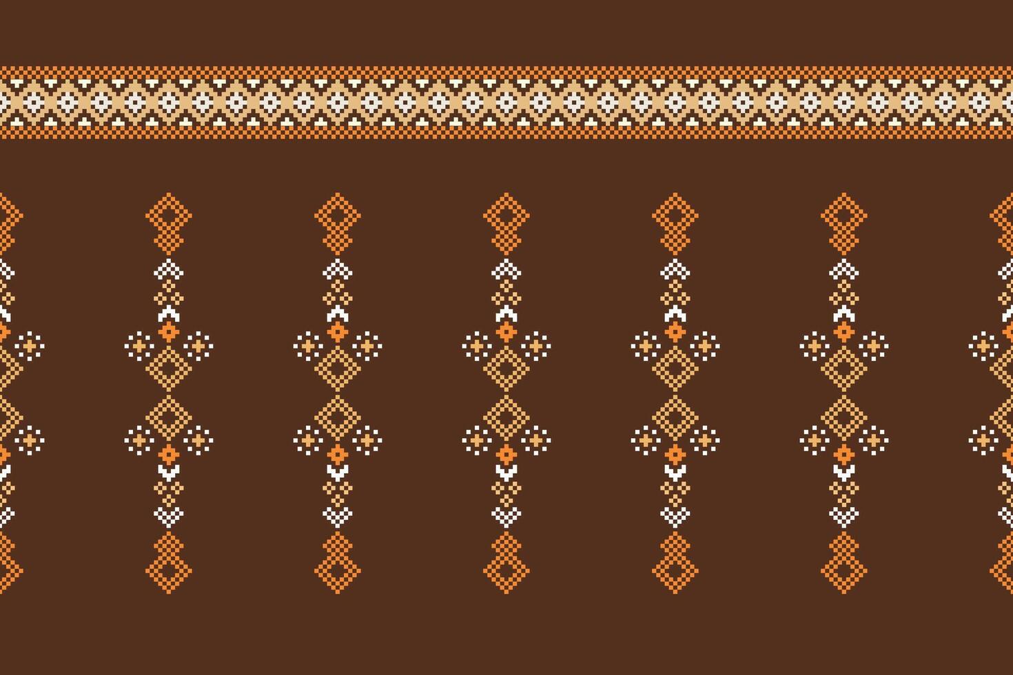 traditionnel ethnique motifs ikat géométrique en tissu modèle traverser point.ikat broderie ethnique Oriental pixel marron Contexte. abstrait, vecteur, illustration. texture, écharpe, décoration, papier peint. vecteur