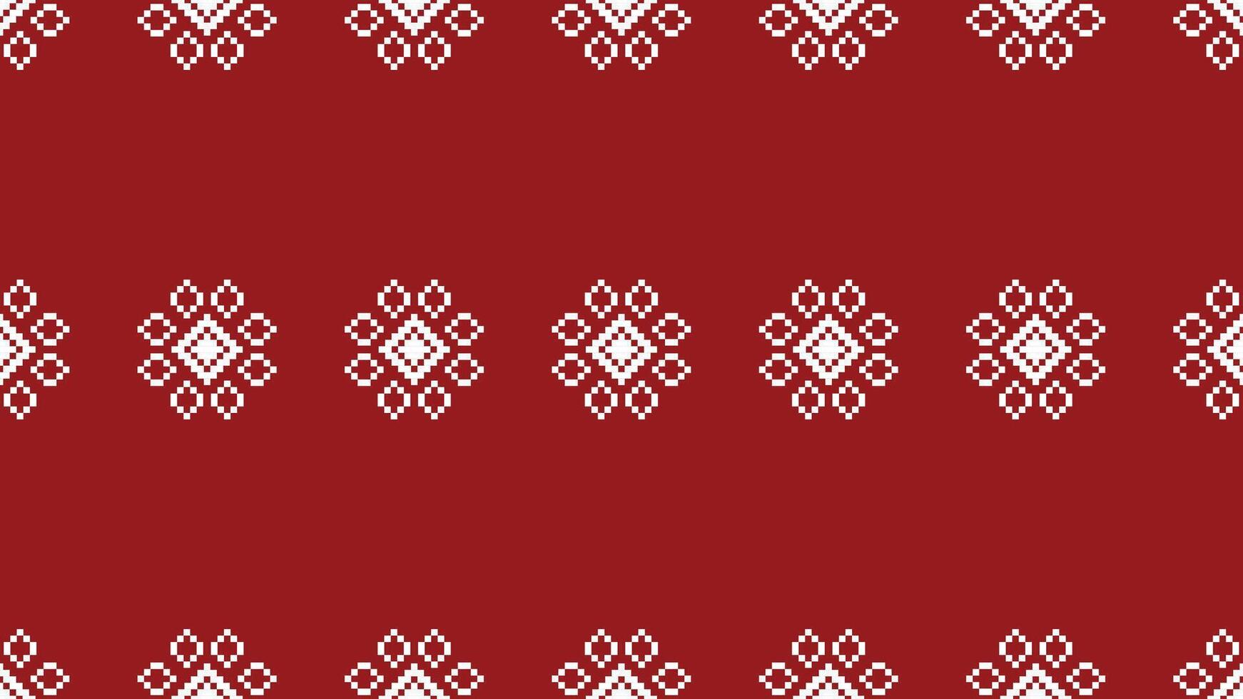 traditionnel ethnique motifs ikat géométrique en tissu modèle traverser point.ikat broderie ethnique Oriental pixel rouge Contexte. abstrait, vecteur, illustration. texture, Noël, décoration, papier peint. vecteur