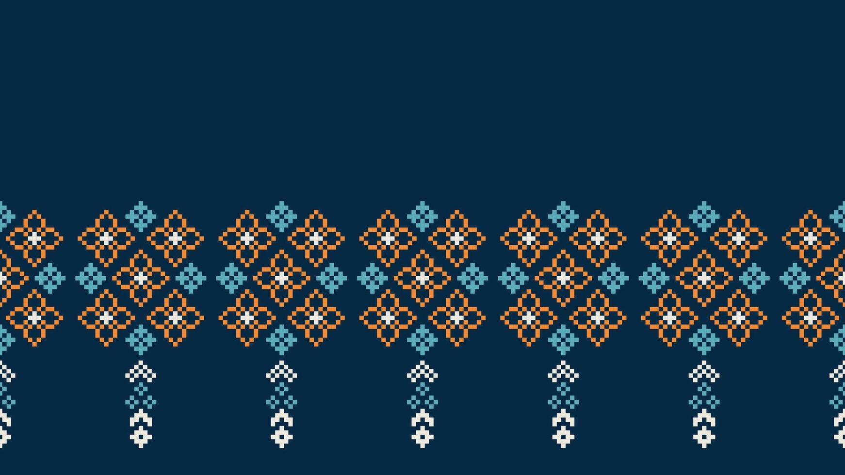 traditionnel ethnique motifs ikat géométrique en tissu modèle traverser point.ikat broderie ethnique Oriental pixel marine bleu Contexte. abstrait, vecteur, illustration. texture, écharpe, décoration, papier peint. vecteur