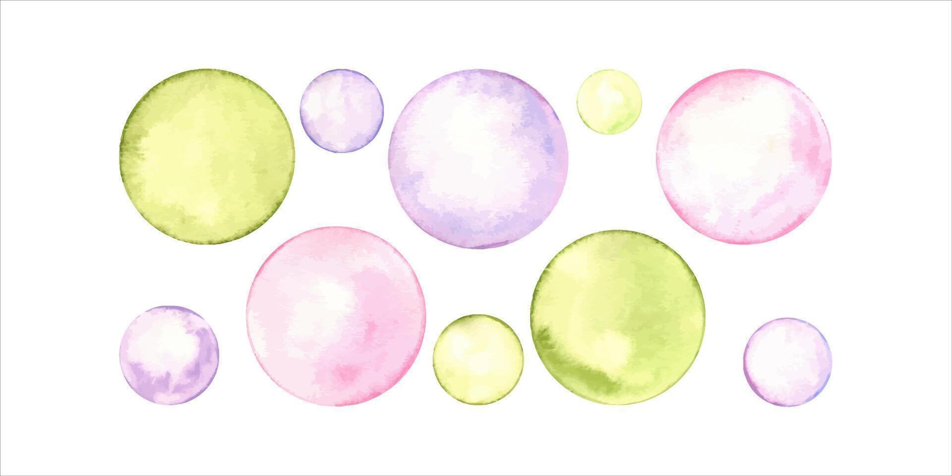 ensemble de translucide polka points. cercle dans doux pastel couleurs. Créatif minimaliste style. éclaboussures, bulles, rond griffonnage taches, brosse coups, taches. aquarelle illustration vecteur