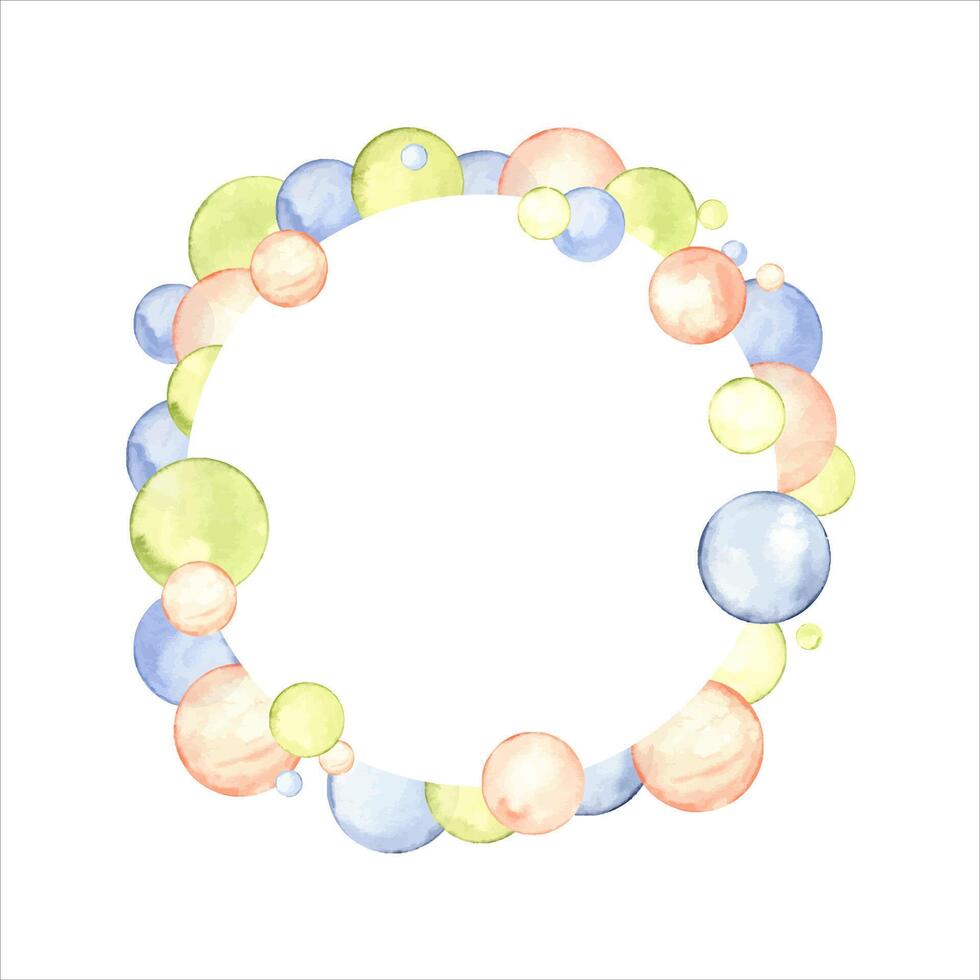 cercle dans doux pastel couleurs. Créatif minimaliste style. Facile cercle Cadre. éclaboussures, polka point, bulles, rond griffonnage taches, brosse coups, taches. aquarelle illustration pour salutation, invitation. vecteur