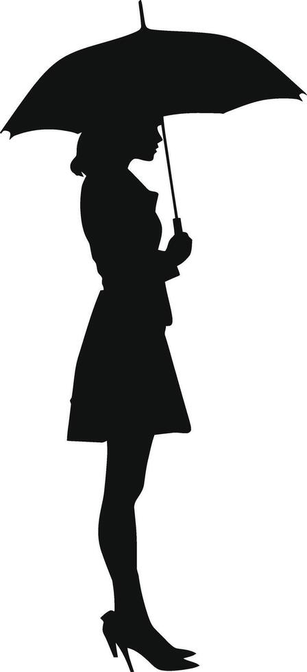 ai généré silhouette femme avec parapluie noir Couleur seulement plein corps vecteur