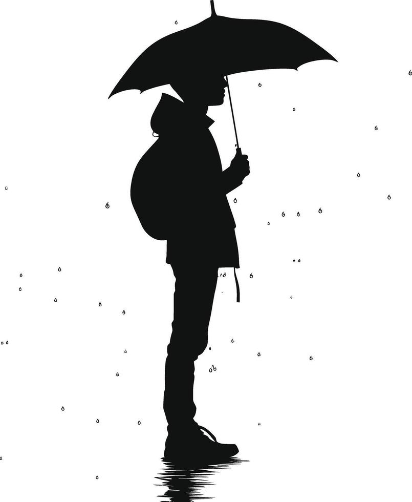 ai généré silhouette garçon avec parapluie pendant bruine noir Couleur seulement vecteur