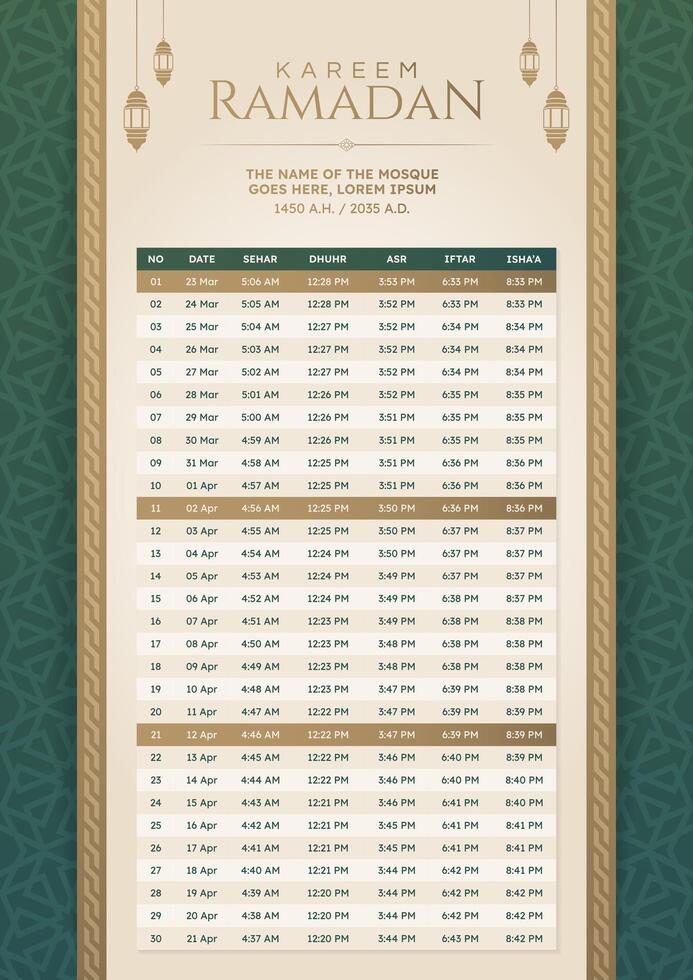 Ramadan kareem hijri arabesque calendrier modèle conception vecteur