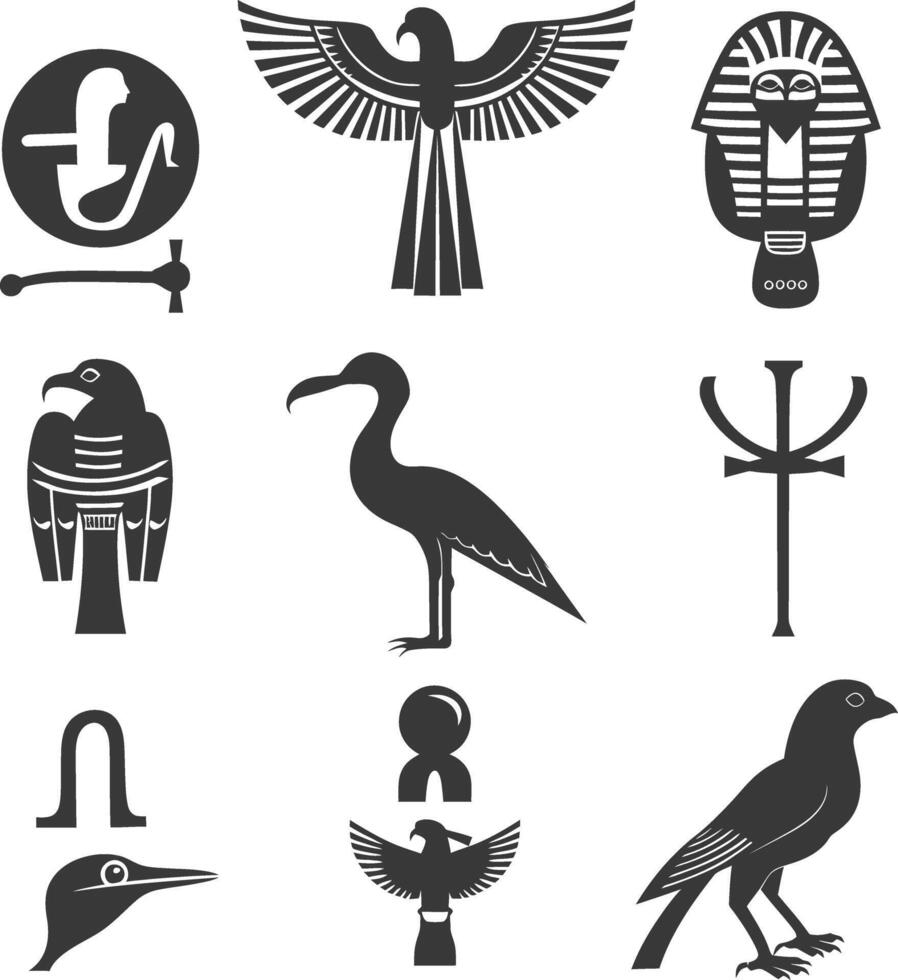 ai généré silhouette collection de ancien égyptien hiéroglyphes symbole logo noir Couleur seulement vecteur