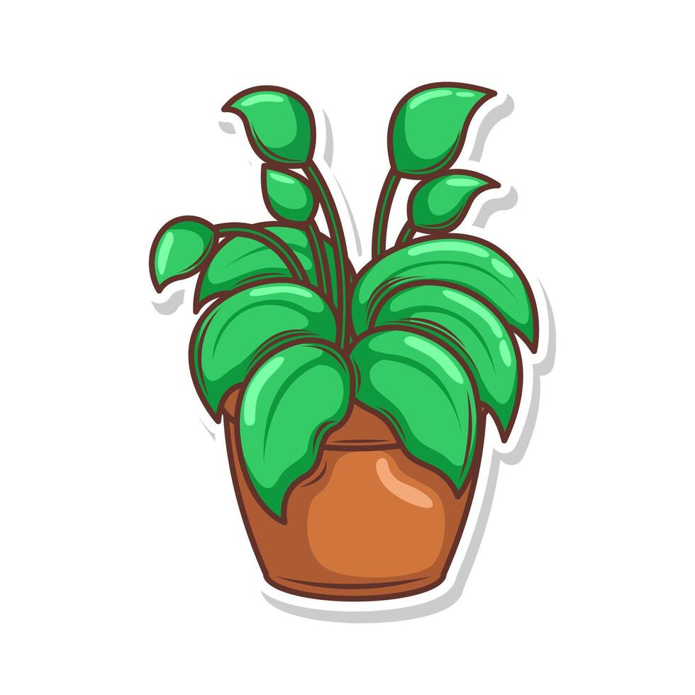 Accueil plante dessin animé style. mis en pot plante isolé sur blanc vecteur