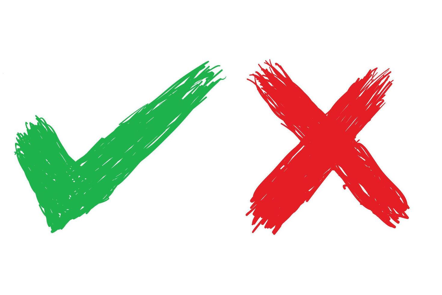 main tiré flèches. vecteur illustration. vert vérifier marque et rouge traverser marque isolé sur blanc Contexte.