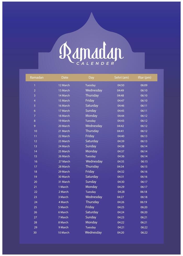 Ramadan calendrier 2024 avec prière fois dans Ramadan. Ramadan programme vecteur conception