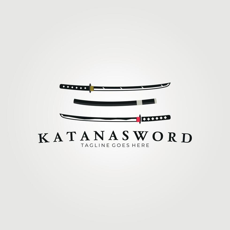 katana épée ensemble logo ancien vecteur illustration, icône et symbole