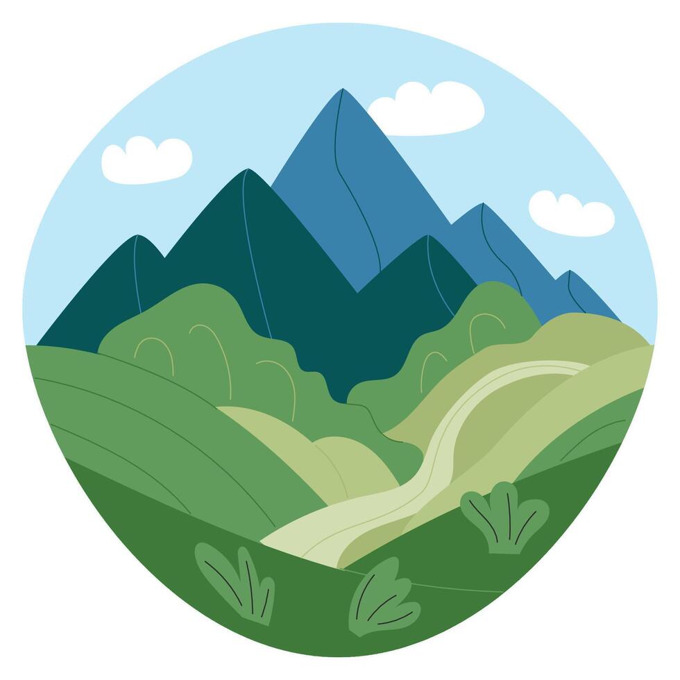 la nature paysage avec montagnes et route. vecteur plat illustration pour la toile ou app