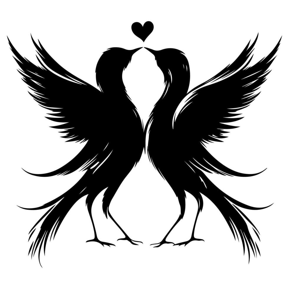 des oiseaux mouche à faire une cœur forme de l'amour. main dessin naissance silhouette noir contour art isolé sur blanc arrière-plan, vecteur illustration