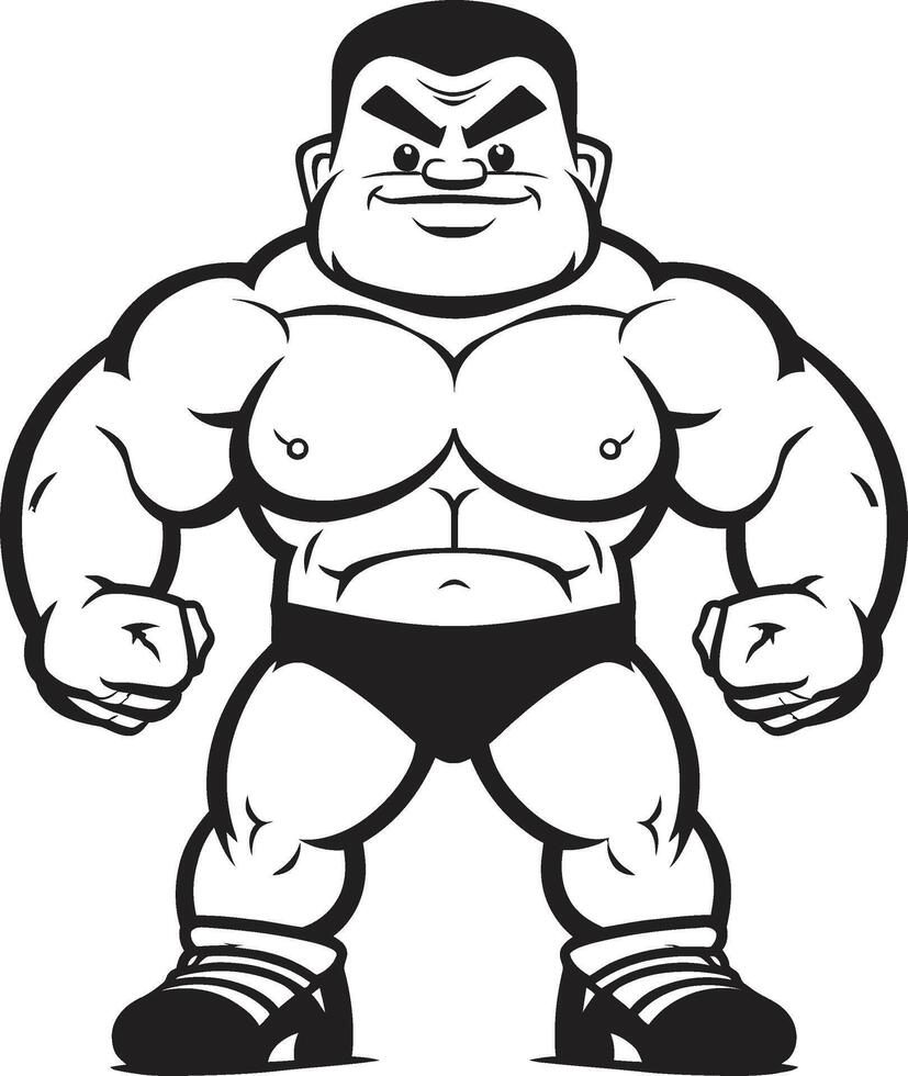 musclé Titan charme dessin animé caricature bodybuilder dans noir vecteur robuste muscle monarque vecteur noir logo icône de caricature bodybuilder