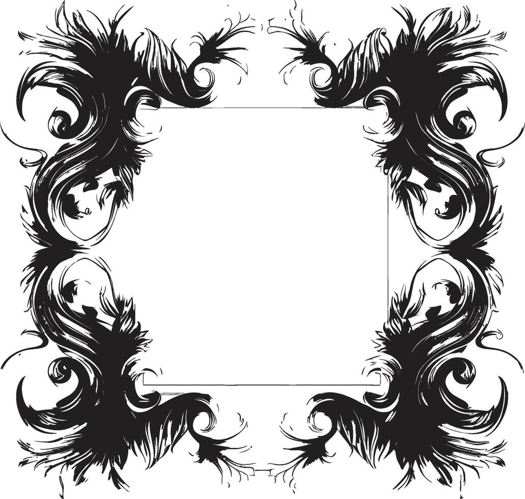 délicat intrigue artistique décoratif Cadre dans vecteur noir lisse style noir Cadre icône pour vecteur logos