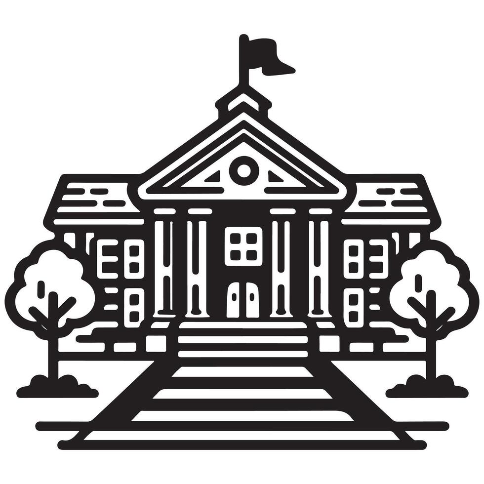 griffonnage noir ligne école bâtiment icône plat silhouette construire vecteur illustration sur blanc Contexte