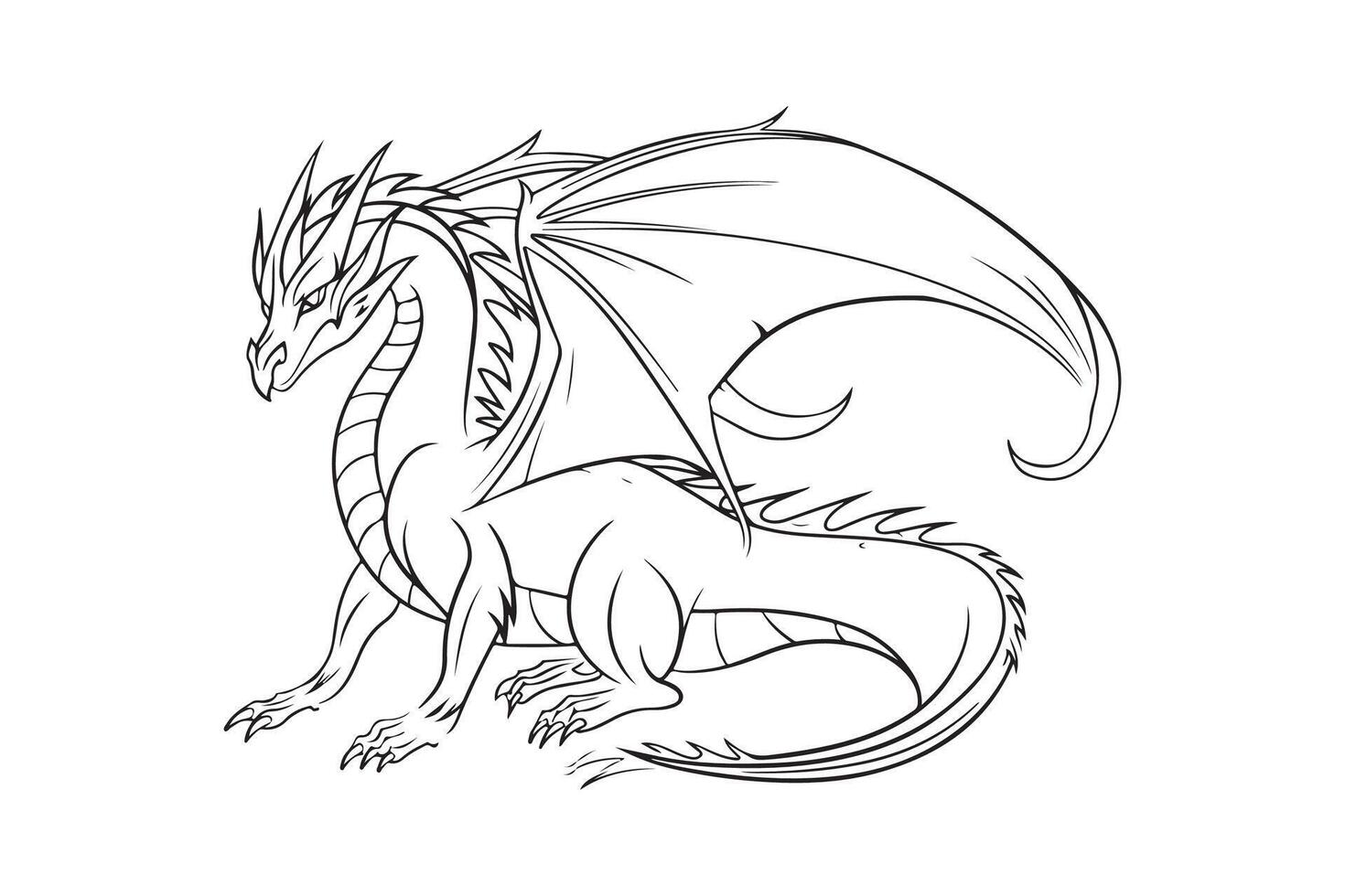 une dragon ligne art dessin coloration livre page clipart blanc Contexte vecteur illustration