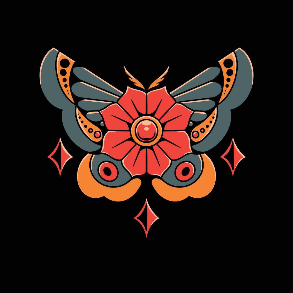 fleur et papillon tatouage vecteur conception