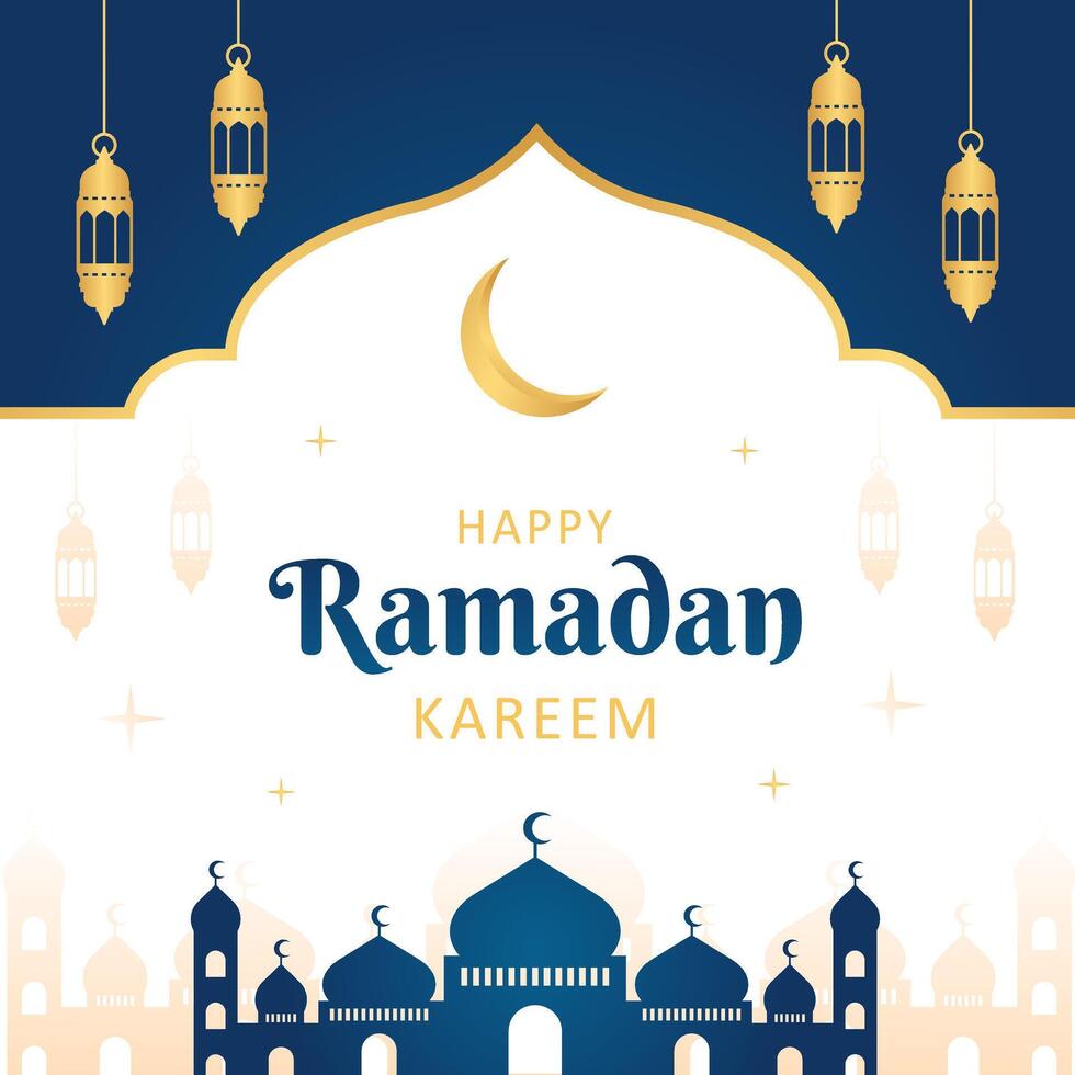 islamique salutations Ramadan kareem Contexte conception avec d'or cadre, mosquée, et lanternes. Ramadan modèle affiche pour social médias Publier vecteur