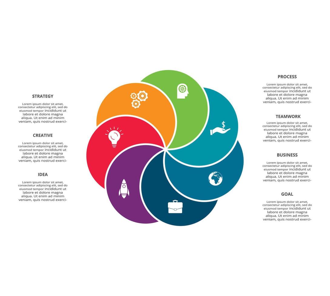 Créatif concept pour infographie avec sept pas, choix, les pièces ou processus. affaires Les données visualisation. vecteur