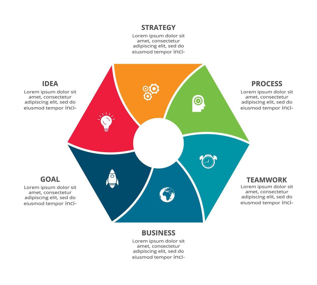 Créatif concept pour infographie avec 6 pas, choix, les pièces ou processus. affaires Les données visualisation. vecteur