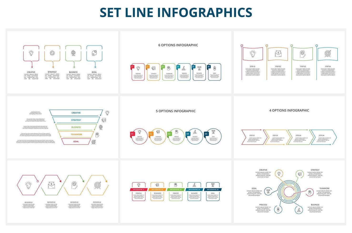 ensemble ligne infographies. modèles pour croissance graphique, graphique, présentation, graphique. affaires Commencez concept vecteur