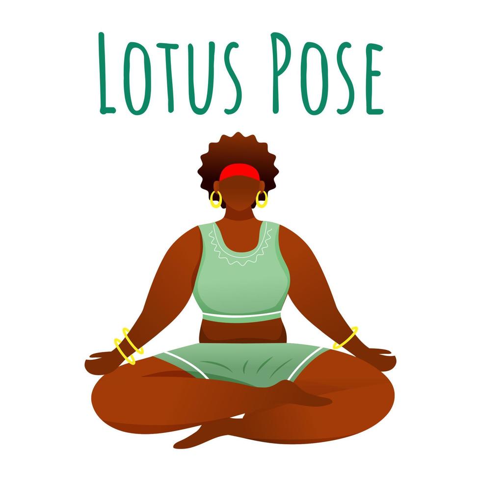 lotus pose une maquette de publication sur les réseaux sociaux. padmasana. femme à la peau foncée faisant du yoga. modèle de conception de bannière Web. booster de médias sociaux, mise en page du contenu. affiche, carte imprimable avec illustration plate vecteur