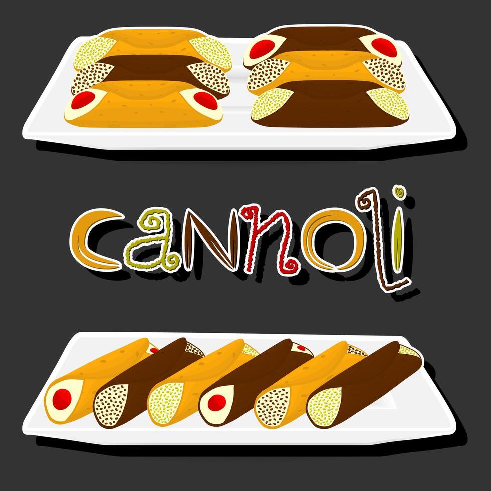 illustration sur thème gros ensemble différent les types sucré gaufres sicilien dessert cannoli vecteur