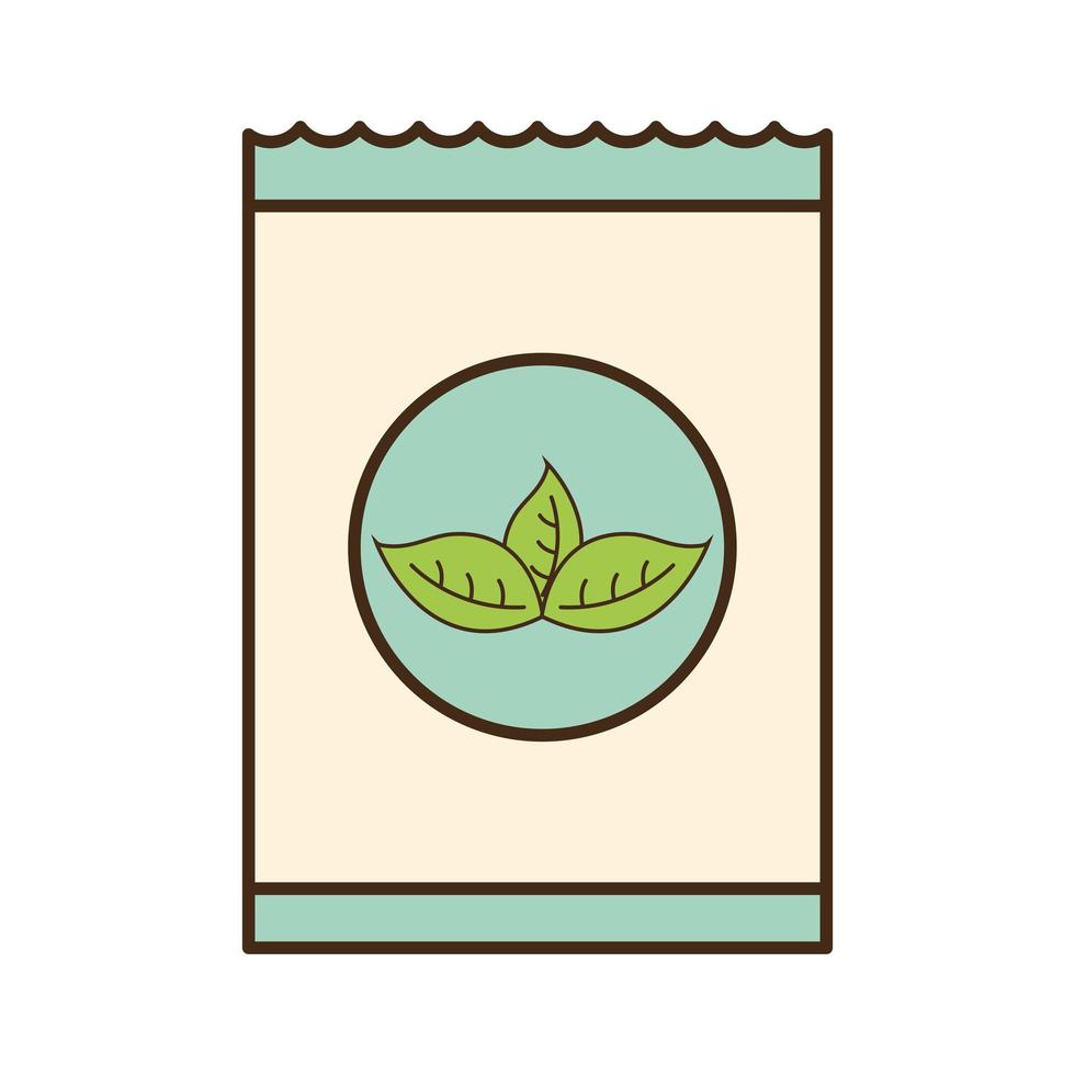 sachet d'infusion de thé avec ligne de feuilles et conception de vecteur d'icône de style de remplissage